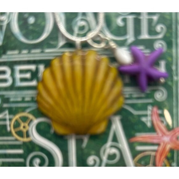 Necklace Sea shell Starfish Resin-Coated 18" Silver-Plated Chain Coastal Mermaid - Picture 4 of 5